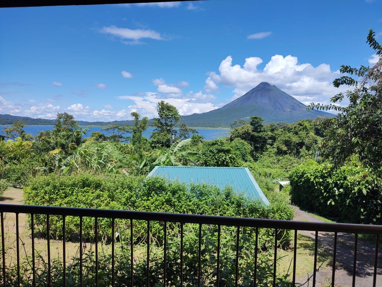 Interior of a villa room with volcano view